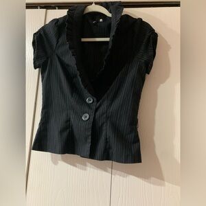 HeartSoul Black Pinstripe Short Sleeve Blouse